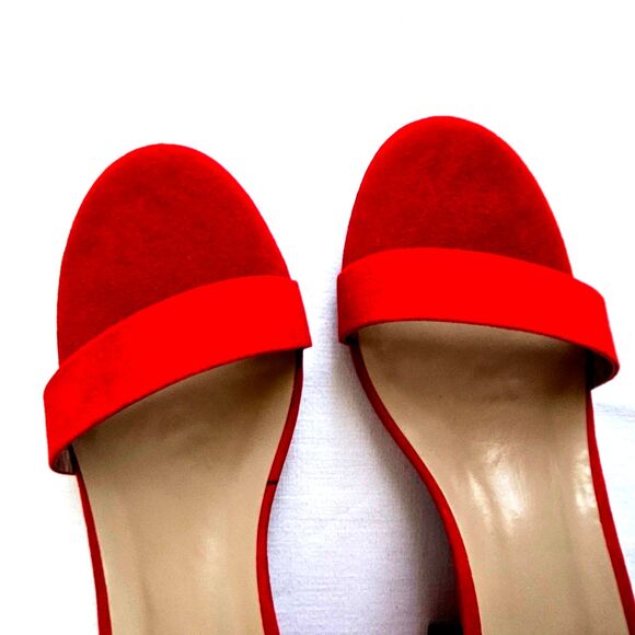 Dream Pairs Red Velvet Suede Strappy Low Chunk Heel Pump Sandal Womens 9.5 NEW - Picture 3 of 16